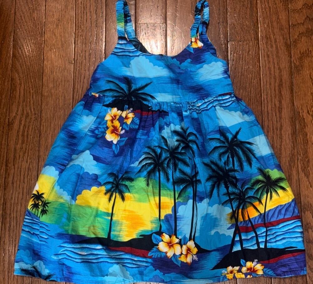 Aloha Republic Made in Hawaii Tropical Hawaiian Cotton Sundress Girls 2T Blue
